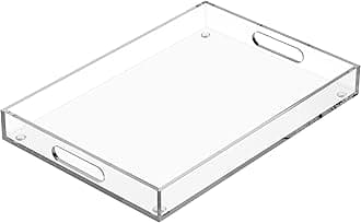 Acrylic Serving Tray with Handles, Extra Large Rectangular Tray for Serving Food, Drinks, Snacks and Appetizer, Outdoor Lucite & Coffee Table Trays, Acrylic Makeup Organizer 12" × 20"
