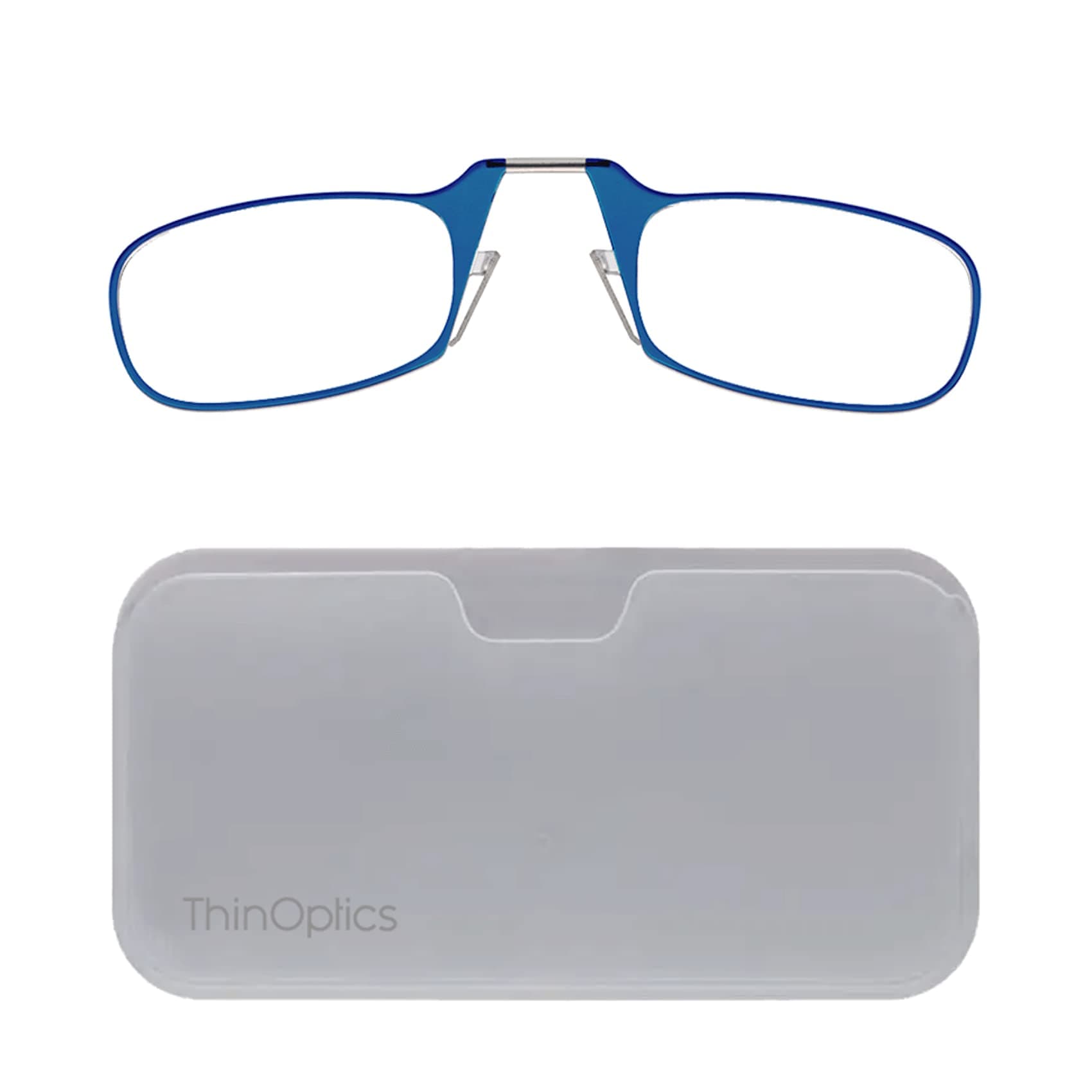 ThinOPTICS Stick Anywhere, Go Everywhere Reading Glasses plus Universal Pod Case,Blue Frame, White Case,2.50 Strength