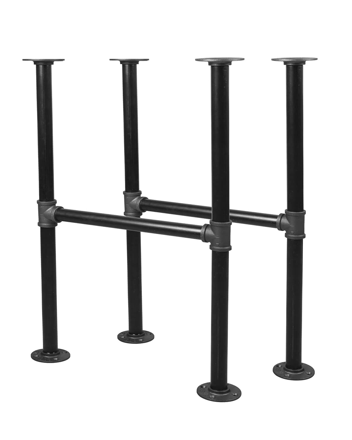 28'' x 14'' H-Shape Industrial Pipe Table Leg Set - Iron Base LegsCoffee & End Tables, Desks, Nightstand - Vintage, Mid-Century Modern Aesthetic - Dark Grey Black Rough Pipes