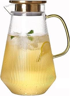 1.5L Glass Pitcher,Glass Wate Jug With Lid,Borosilicate Glass Water Jug,Heat Resistant Large Jugs For Fridge,Iced Tea Pitcher Jug,Water Carafe For Juice And Milk Easy Clean Tea Jug