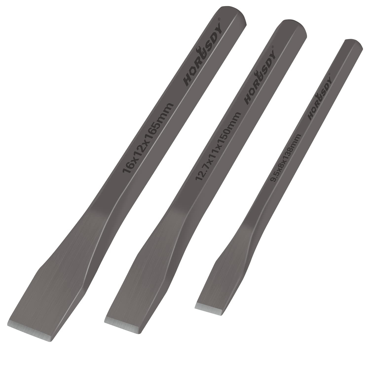 3-Piece Heavy-Duty Cold Chisel Set, 3/8", 1/2", 5/8" Metal Chisels, Drop-Forged Cr-V Steel for Woodworking, Metalworking, Masonry & Carpentry