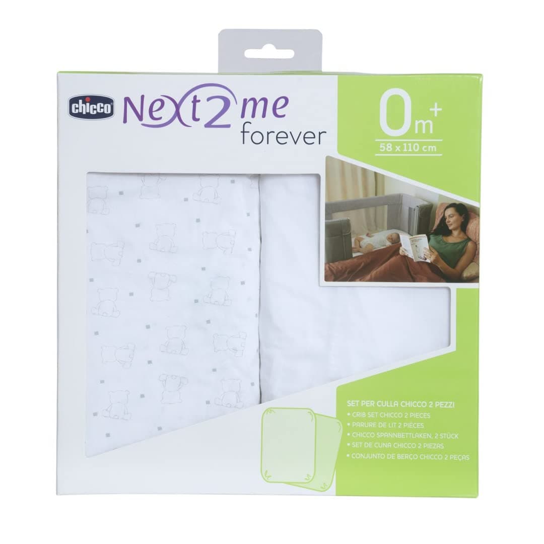 Chicco Next2Me Forever Sheets (Pack of 2), Bear | 100% Soft Cotton