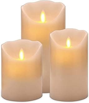 LED Flameless Candles 3-Pack, Electric Candles Battery Operated, Led Candle Set, Rechargeable Fake Candles Pillar Realistic and Bright Wax Battery Candle Sets for Home & Holiday Decor -Ivory