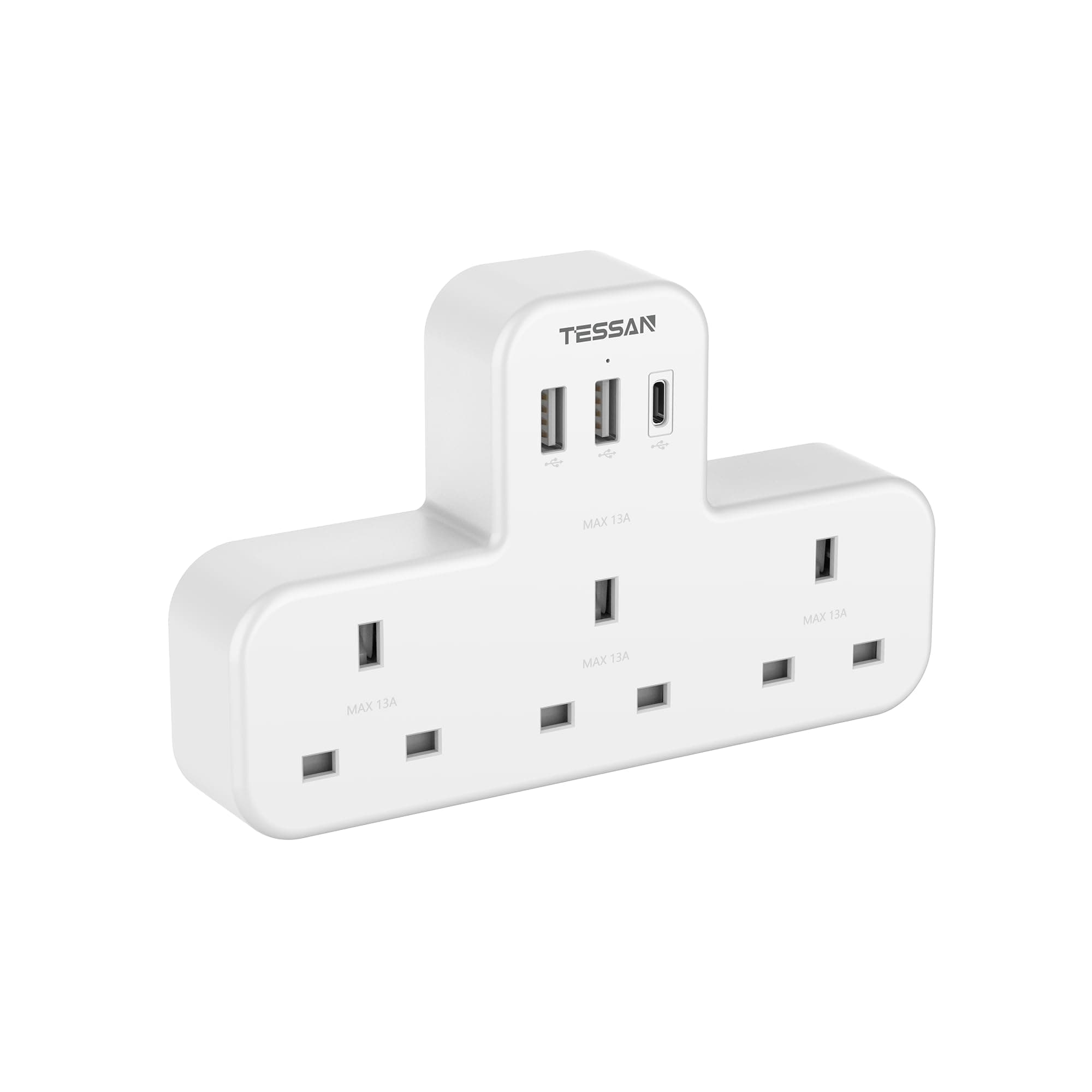 Plug Adapter, TESSAN Plug Extension Socket with 3 USB, 3 Way UK Multi Outlets Extender, Wall Charger for School Home, Kitchen, Office, School Supplies