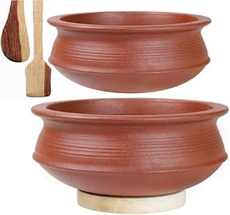 Uncoated Clay Biryani Handi/Pot For Cooking And Serving 1 & 2 Liter, Red