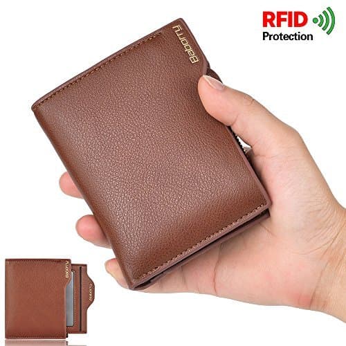 Men RFID Multi-Card Trifold Passcase Slim Front Pocket Leather Wallet with Coin Pocket/Credit card holder/Money Clip [KARNI&SOUL]