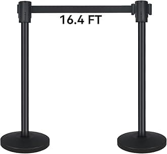 Crowd Control Barriers with 16.4' Retractable Belt 2Pack Stainless Steel Stanchion Posts Queue Line Pole Stanchions, Black