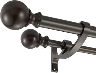 Double Curtain Rods for Window 28-48 Inch, Double Curtain Rods Brown, 1-Inch Front and 5/8 Inch Back Double Rod Curtain Rods, Decorative Double Drapery Rod with Round Finials