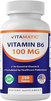 Vitamatic Vitamin B6 (Pyridoxine HCl) 100mg – 250 Vegetarian Tablets Promotes Energy Production, Boosts Metabolism & Supports Immune Health*