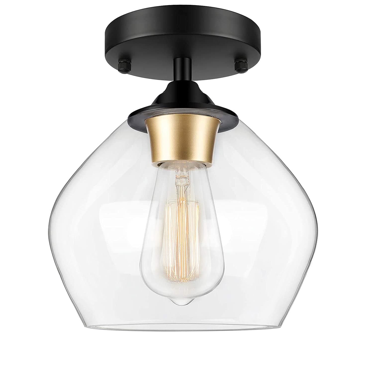 Modern Semi Flush Mount Ceiling Light with Clear Glass Shade, Industrial Close to Ceiling Light, Black Hanging Ceiling Light Fixture for Hallway, Dining Room, Bedroom, Entryway, Cafe, Bar, Foyer [Energy Class A+++]