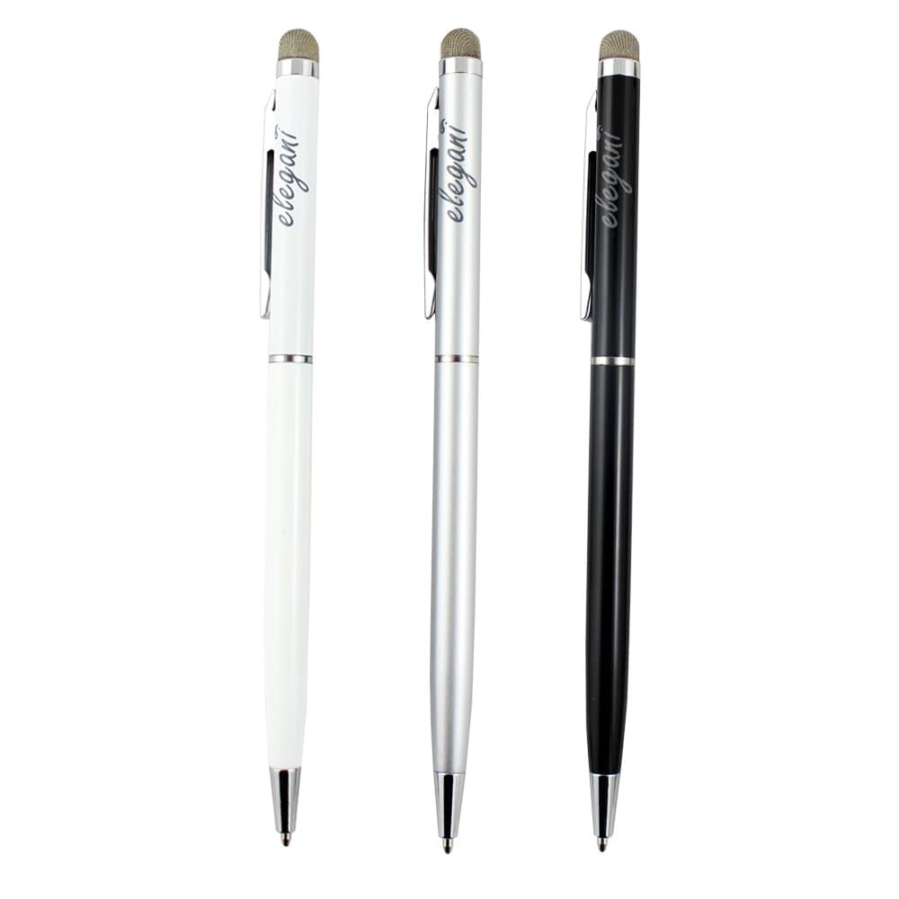 Dual Function Slim Twist Conductive Microfiber Fabric Capacitive Stylus Rollerball Ink Pen (3 PACK)