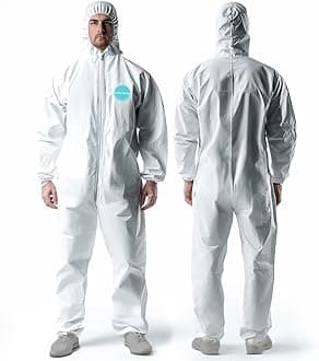 Hazmat Suits, Heavy Duty Full Body Disposable Paint Suits, Coveralls with Hood, Elastic Wrists & Ankles