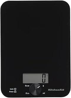 KQ914BA Digital Glass Top Kitchen and Food Scale, 11 lb Capacity, Measures Liquid & Dry Ingredients, Rotating Knob, Precise Results for Baking, Cooking, Keto and Meal Prep, Tare, Black