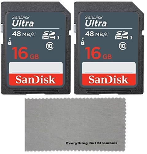 2 Pack SanDisk 16 GB Class 10 SDHC Flash Memory Card Retail works with Crenova Game and Trail Hunting Cameras 12MP 1080P HD - W/ Everything But Stromboli (tm) MicroFiber Cleaning Cloth