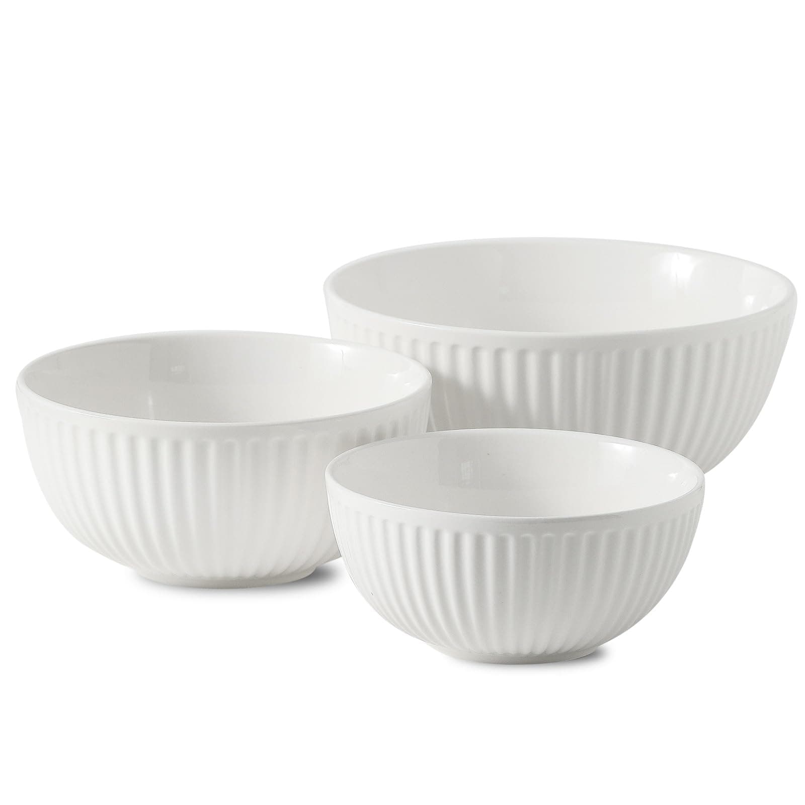 Hasense Mixing Bowls, Large Ceramic Nesting Mixing Bowls Set of 3, Serving Bowls Ideal for Baking, Prepping and Cooking Food, Nesting Salad Bowls for Space Saving Storage, 1.5/1/0.5 Qt - White