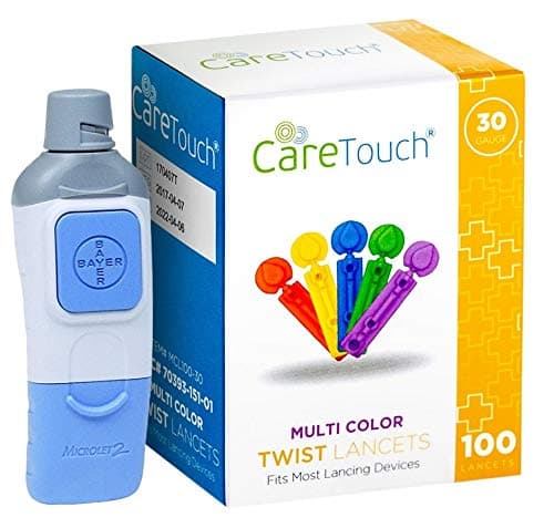 Microlet Lancing Device with Care Touch 100 Multi Colored Twist Top Lancets 30 Gauge