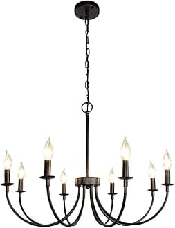 Black Farmhouse Chandeliers, 8 Light Rustic Iron Chandeliers, Classic Candle Ceiling Hanging Pendant Light Fixture for Living Room, Kitchen Island, Foyer, Dining Room Lighting Fixtures