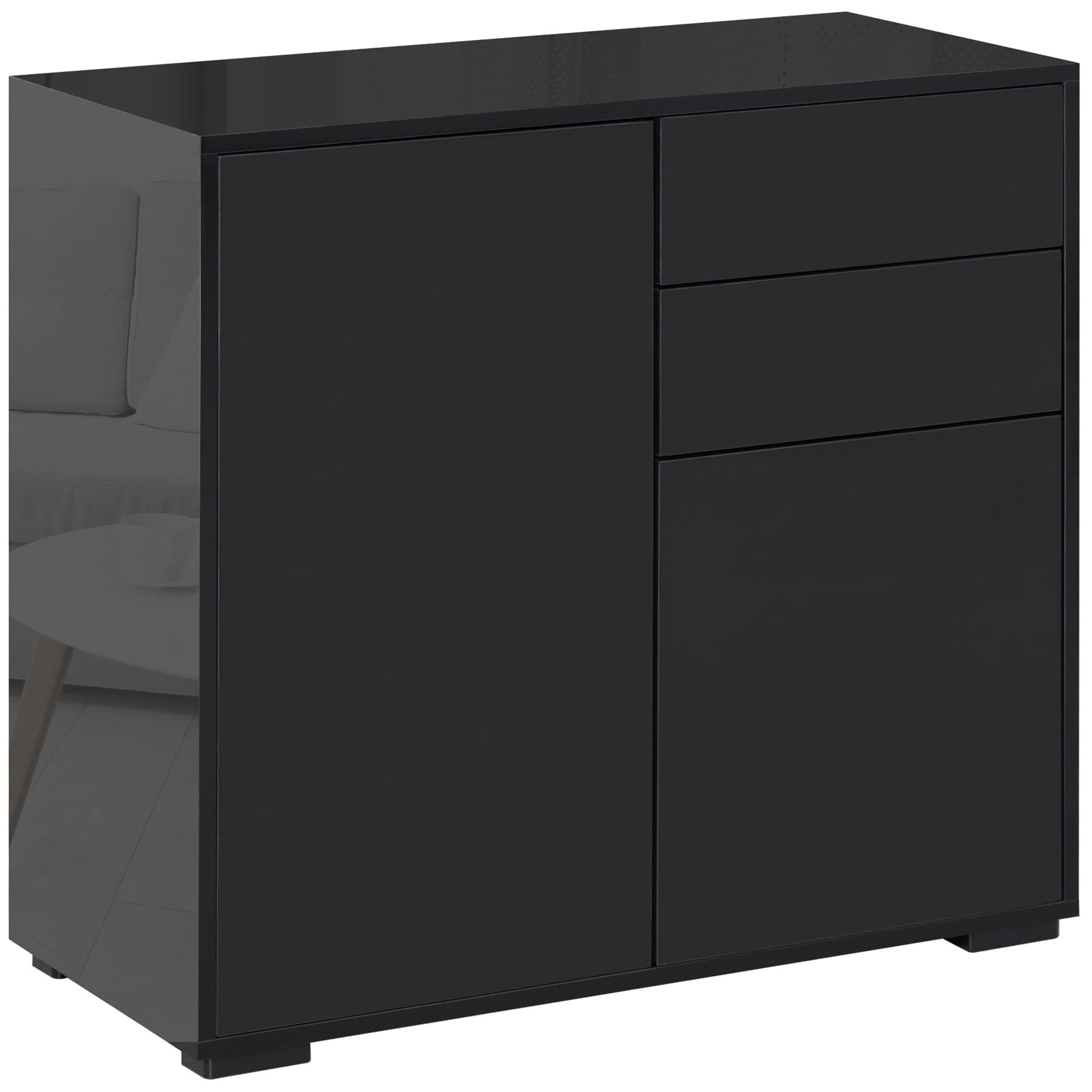 HOMCOM High Gloss Frame Sideboard, Side Cabinet, Push-Open Design with 2 Doors for Living Room, Bedroom, Black