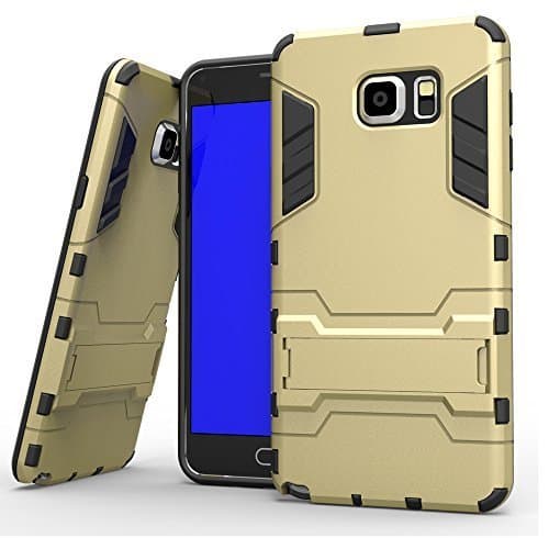 Galaxy Note 5 Case,LECIINFO [Heavy Duty] [Shock-Absorption] [Kickstand Feature] Hybrid Dual Layer Armor Defender Full Body Protective Case Cover for Samsung Galaxy Note 5 - (Kickstand Series Golden)