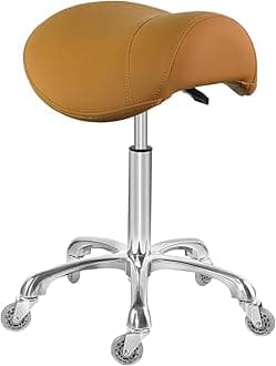 AntluSaddle Stool Chair for Massage Clinic Spa Salon Cutting, Saddle Rolling Stool with Wheels Adjustable Height (Camel)