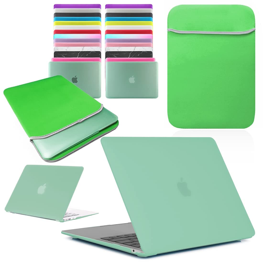 BUNDLE - Rubberized Hard Shell Case with Matching Neoprene Sleeve Cover for 11-inch MacBook Air (Model Numbers: A1465-2012-2015, A1370-2010-2011) [GREEN]