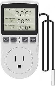 KETOTEK Digital Thermostat Outlet Plug Temperature Controller Outlet Socket 120V Heating Cooling Control 110V 15A Celsius Fahrenheit Display White