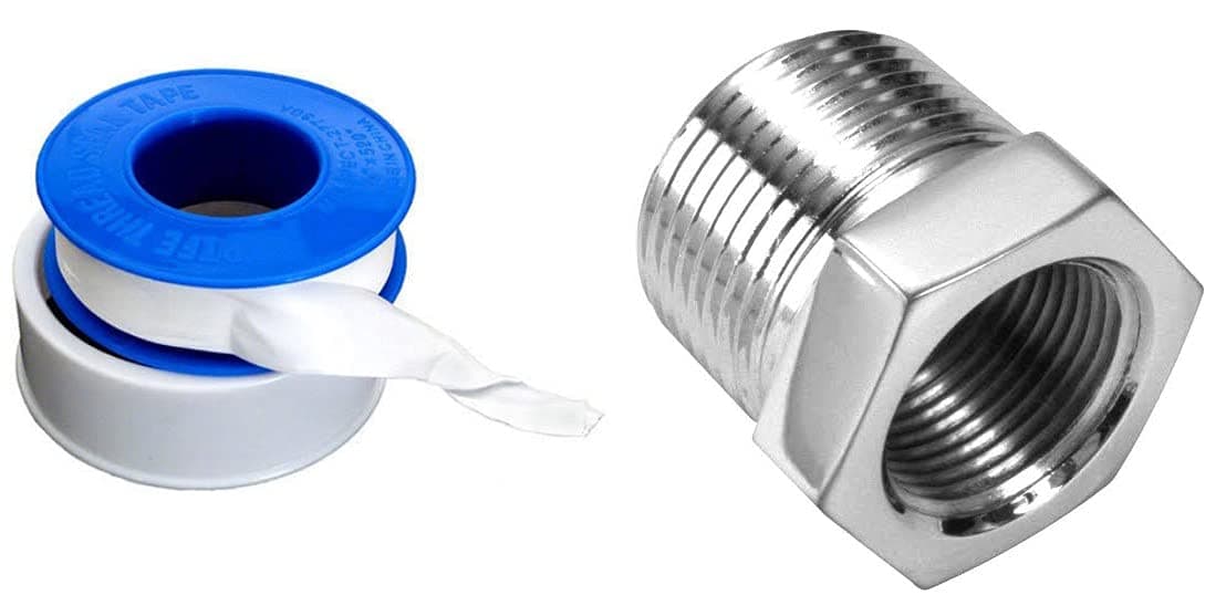 Abbasali CP Reducer Bush for Connecting Washing Machine Pipe with Angle Valve and Teflon Tape - 3/4 x 1/2ines