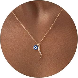 Evil Eye Necklace-14K Gold Plated Italian Evil Eye Necklace for Women Italian Horn Necklace for Women Gold Dainty Italian Horn Necklace