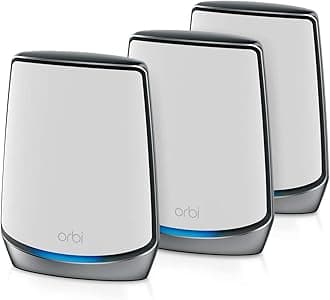 Orbi Whole Home Tri-Band WiFi 6 Mesh Network System (RBK853) – Router with 2 Satellite Extenders, Security Features, Coverage Up to 7,500 Square Feet, 100 Devices, AX6000 (Up to 6Gbps)