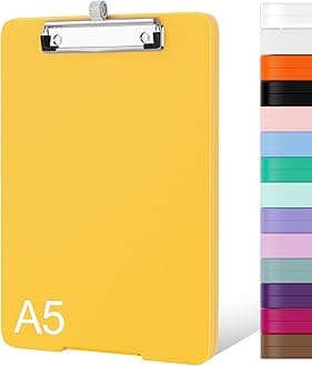 Piasoenc Small Clipboard with Storage, A5 Organization Box with Pen Holder, Plastic Clipboard with Low Profile Clip for Nurses, Teachers, Lawers, Yellow