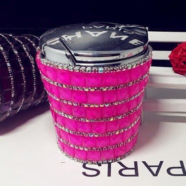 ROSY007 Hand Made Unique Blue Light(Replaceable Battery) car Ashtray Cup Holder,Luxury Ashtray with lid,Stub Out Glow in The Dark Rhinestone Crystal Diamond Bling (Hot Pink for car)