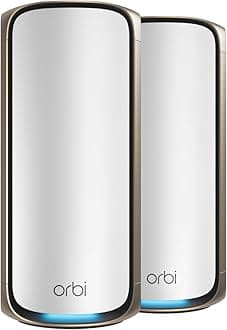 Orbi 970 Series | WiFi 7 Mesh System | RBE972S | Wireless Router + 1 Satellite | Up to 27 Gbps | Covers 5,400 sq. ft. | Connects up to 200 devices | Quad-band BE27000 | 10 Gig Internet Port