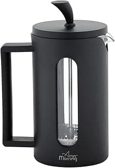 Any Morning French Press Coffee Maker | Borosilicate Glass Hot and Cold Coffee Maker | Coffee Press Stainless Steel Filter | Durable | Heat Resistant | Black | 600 ml | 20 oz