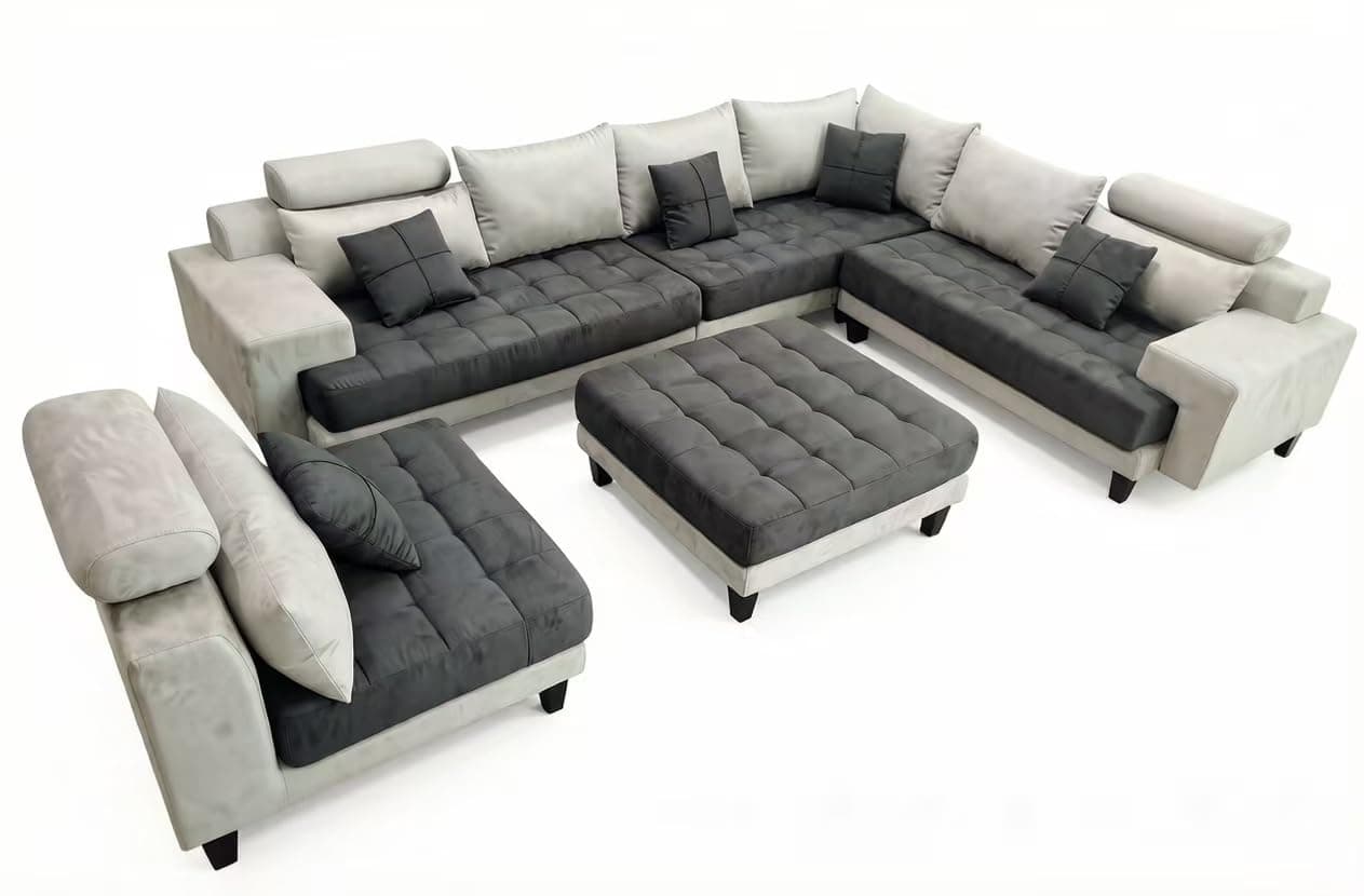 Stendmar L Shape U Shape Reversible Modern Microfiber Fabric Sectional Couch Sofa Set S150D (Dary Grey/Grey)