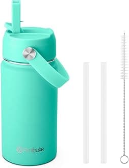 Fimibuke Kids Insulated Water Bottle, 14oz BPA FREE 18/8 Stainless Steel Travel Tumbler Double Wall Vacuum Leak Proof Kids Cup with Straw Metal Water Bottle for School Boys Girls(1 Pack, Turquoise)