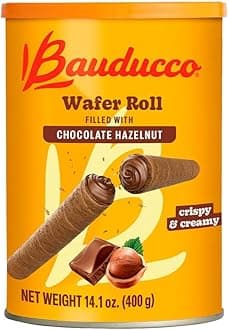 Bauducco Wafer Rolls, Crispy Chocolate Wafer Rolls Filled with Creamy Hazelnut, 14.1 oz (Pack of 1)