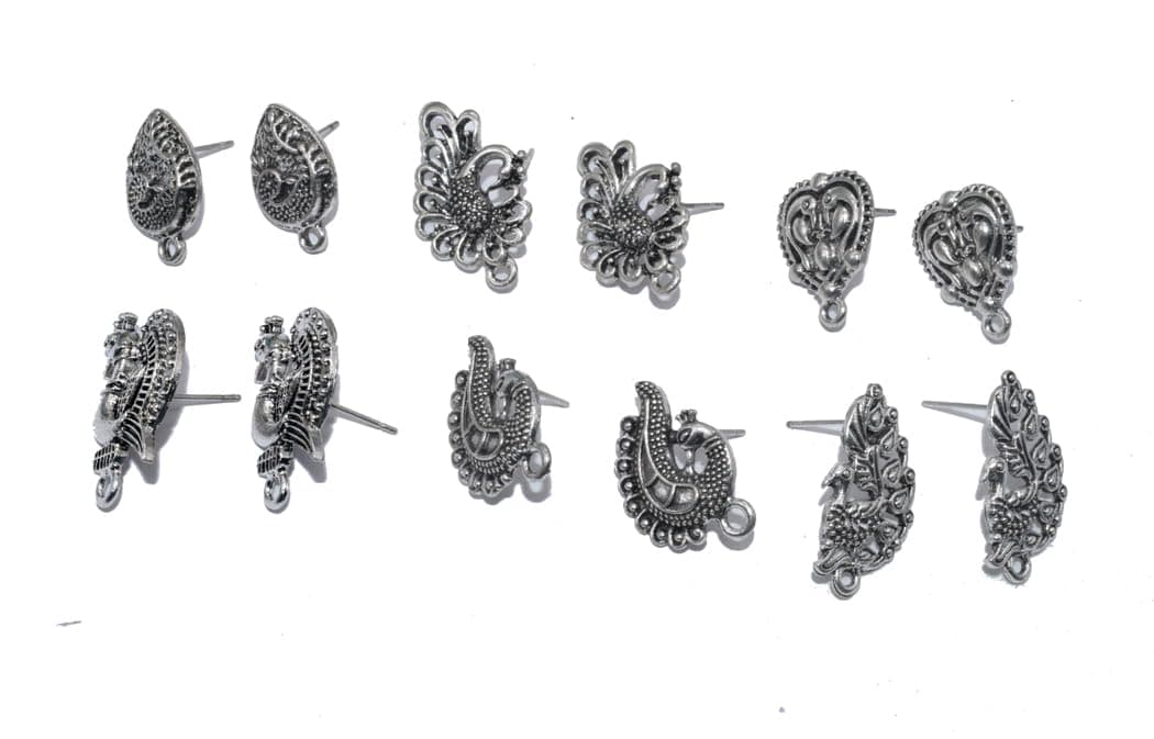 Random Design Metal Antique Studs Earrings Making Combo Pack of 12 Pair