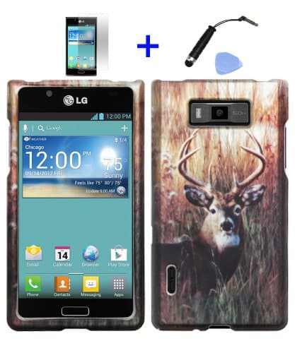 4 items Combo: ITUFFY(TM) Mini Stylus Pen + LCD Screen Protector Film + Case Opener + Outdoor Wild Deer Grass Camouflage Design Rubberized Snap on Hard Shell Cover Faceplate Skin Phone Case for LG Splendor US730 / Venice S730 / LG OPTIMUS SHOWTIME L86C L86G (Boost Mobile, U.S.Cellular, Net 10, Straight Talk)