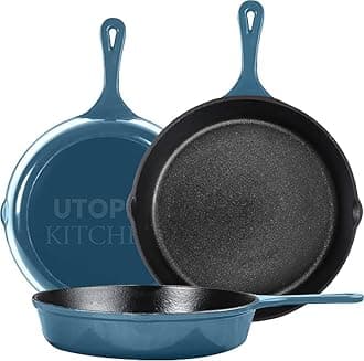 Utopia Kitchen Saute Fry Pan - Pre-Seasoned Cast Iron Skillet Set 3-Piece - Frying Pan - 6 Inch, 8 Inch and 10 Inch Cast Iron Set - Cooking Gift for Men & Women (Black)