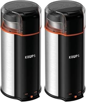KRUPS3oz Coffee Grinder - Silent Vortex, 2 Speeds, 240W, Dishwasher Safe, 12 Cups Ground, Silver (Pack of 2)