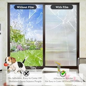 Lifetree Reeded Glass Window Film Privacy: 3D Decorative Vinyl Window Privacy Film Static Cling UV Blocking for Glass Windows Door (Glue, 60 * 200cm)