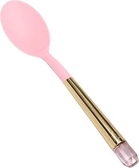Paris Hilton Solid Spoon with Pink Jewel Shaped Handle, Heat-Resistant up to 400°F, Dishwasher Safe Kitchen Tools and Utensil, Pink and Gold
