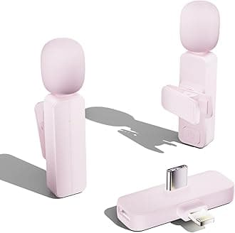 2 Pack Wireless Mini Lavalier Lapel Microphone for iPhone,Android Phone(2 in 1) - 65ft Cordless Clip on Dual Mics with Noise Reduction 6H Working Time for Video Recording Vlogging, YouTube, (Pink)