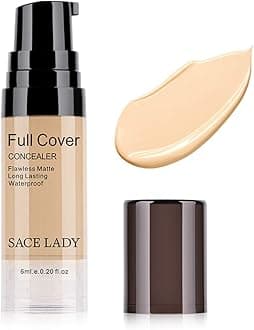 SACE LADY Full Cover Liquid Concealer Corrector, Smooth Waterproof Liquid Creamy Concealer for Eye Dark Circles Face Concealer Makeup, Size:6ml/0.20Fl Oz, Warm Ivory