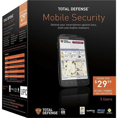 Total Defense Mobile Phone Security Software, 3 Devices, 1 Year Subscription