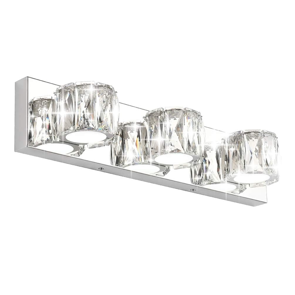 Aipsun 3 Lights Crystal Vanity Lights Over Mirror Modern LED Vanity Lights for Bathroom Vanity Lighting Fixtures(White Lights)