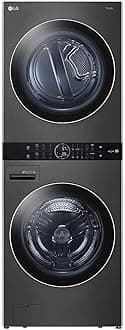LG WashTower Stacked Smart Laundry Center 4.5 Cu.Ft. Front Load Washer & 7.4 Cu.Ft. Electric Dryer in Black Steel w/Steam WKEX200HBA