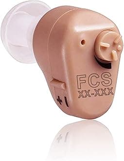 FCS V-118 Instant fit ITC Hearing Aid, Personal Sound Amplifier for Seniors with Mild Hearing Loss With 6 German Made Batteries (3 Month Seller Warranty).