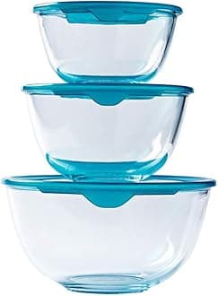 Pyrex® - Prep & Store - Set of 3 Heavy Duty Glass Bowls with Lids (0.5L - 1L - 2L) - BPA Free