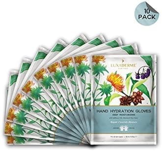 LuxaDerme Hand Hydration Gloves for Dry & Dehydrated Hands | Korean Moisturizing Hand Gloves with Shea Butter to Deeply Hydrate & Repair Rough Skin | Nourishes Nails & Cuticles | At-Home Manicure | Vegan Skincare for Men & Women (Pack of 10)